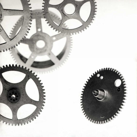 Retro- Gears - 7 White Modern Wood Framed Art Print by Blaustein, Alan