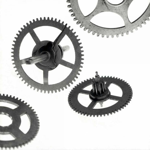 Retro- Gears - 11 White Modern Wood Framed Art Print by Blaustein, Alan