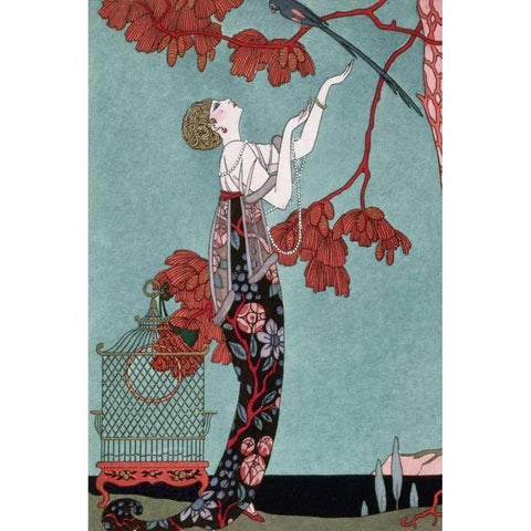 Fashion Illustration 1914 Gold Ornate Wood Framed Art Print with Double Matting by Barbier, Georges
