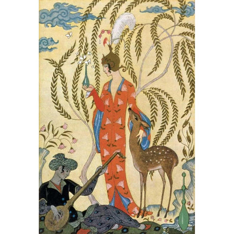 Persia White Modern Wood Framed Art Print by Barbier, Georges