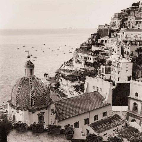 Positano Vista White Modern Wood Framed Art Print by Blaustein, Alan