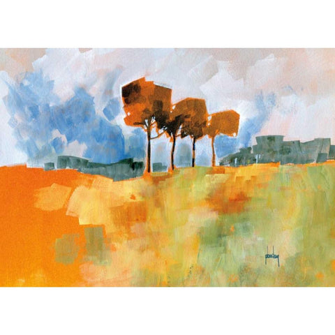 Four Trees Gold Ornate Wood Framed Art Print with Double Matting by Bailey, Paul