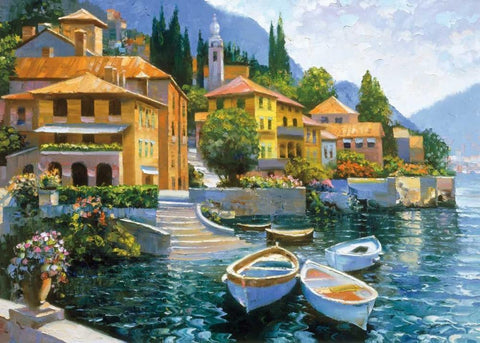 Lake Como Landing White Modern Wood Framed Art Print with Double Matting by Behrens, Howard