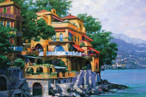 Portofino Villa White Modern Wood Framed Art Print with Double Matting by Behrens, Howard