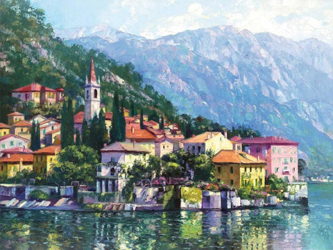 Reflections of Lake Como White Modern Wood Framed Art Print with Double Matting by Behrens, Howard