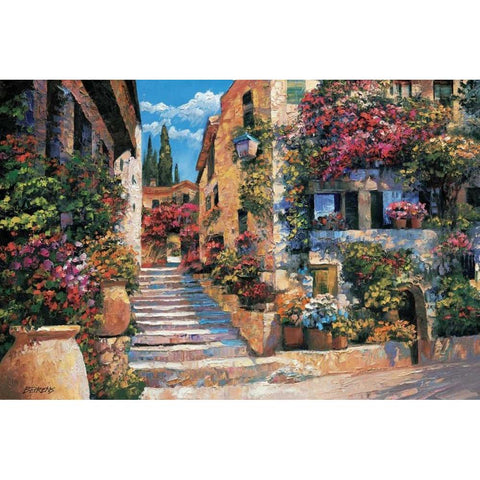 Riviera Stairs Gold Ornate Wood Framed Art Print with Double Matting by Behrens, Howard