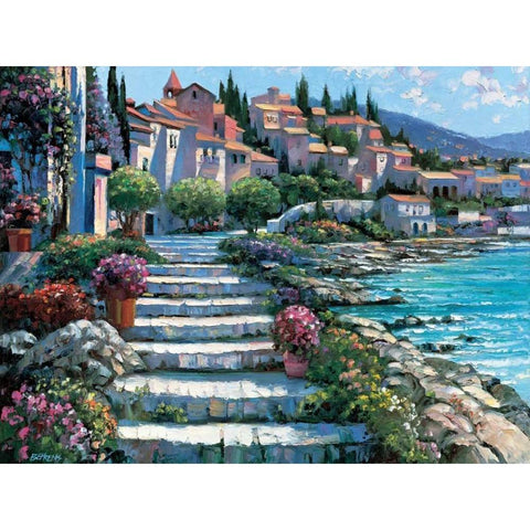 Steps of St. Tropez Gold Ornate Wood Framed Art Print with Double Matting by Behrens, Howard