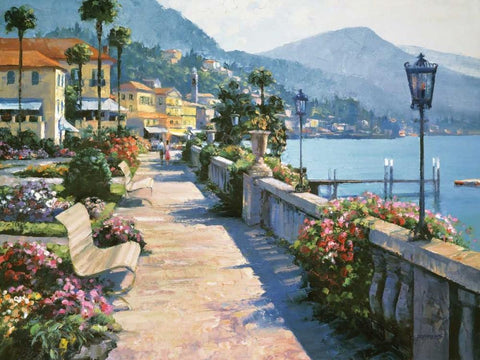 Bellagio Promenade White Modern Wood Framed Art Print with Double Matting by Behrens, Howard