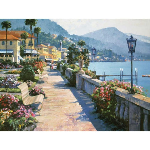 Bellagio Promenade Black Modern Wood Framed Art Print with Double Matting by Behrens, Howard