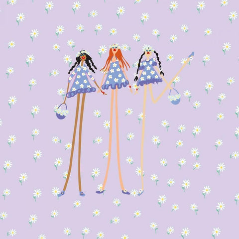 Flower Girls White Modern Wood Framed Art Print with Double Matting by Benchetrit, Caroline