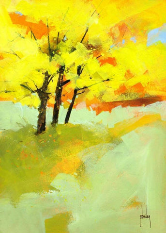 Autumn Trio White Modern Wood Framed Art Print with Double Matting by Bailey, Paul