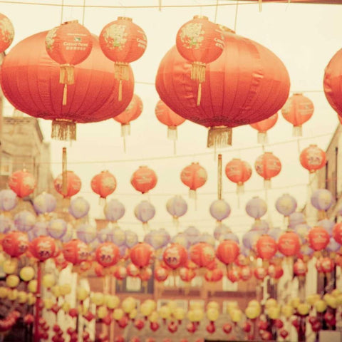 Chinese Lanterns White Modern Wood Framed Art Print with Double Matting by Bevan, Keri