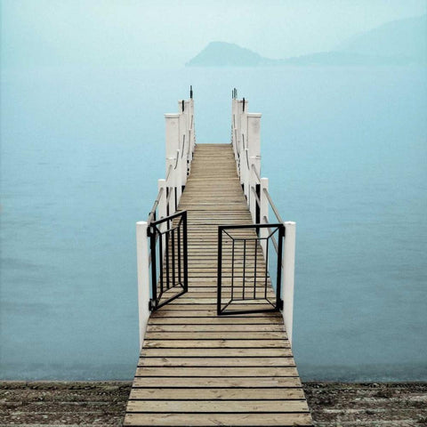 Morning Harbor Launch Black Modern Wood Framed Art Print with Double Matting by Blaustein, Alan