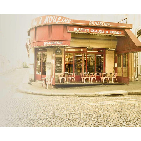 Paris Brasserie Black Modern Wood Framed Art Print with Double Matting by Bevan, Keri