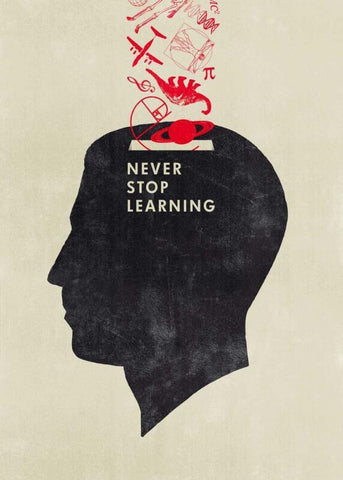 Never Stop Learning White Modern Wood Framed Art Print with Double Matting by Beer, Hannes