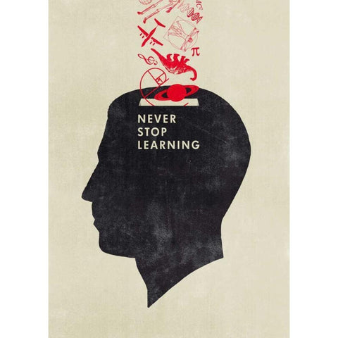 Never Stop Learning Black Modern Wood Framed Art Print by Beer, Hannes