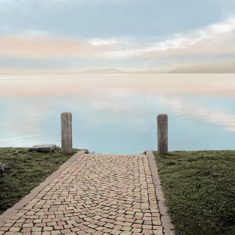 Sunrise Harbor Vista White Modern Wood Framed Art Print with Double Matting by Blaustein, Alan