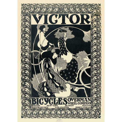 Victor Bicycles - vertical - monochrome Gold Ornate Wood Framed Art Print with Double Matting by Bradley, William Henry