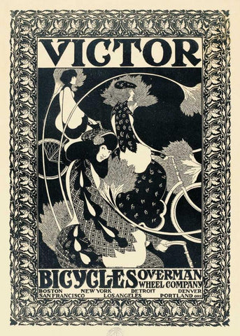Victor Bicycles - vertical - monochrome White Modern Wood Framed Art Print with Double Matting by Bradley, William Henry