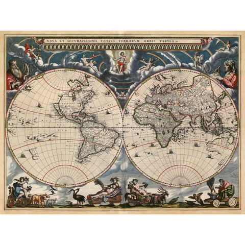 Nova et Accuratissima Totius Terrarum Orbis Tabula Black Modern Wood Framed Art Print by Blaeu, Joan
