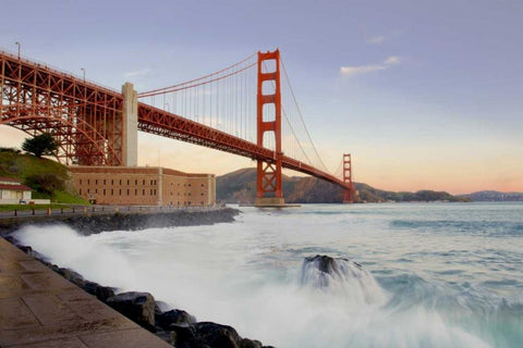 Golden Gate Bridge at Dawn White Modern Wood Framed Art Print with Double Matting by Blaustein, Alan