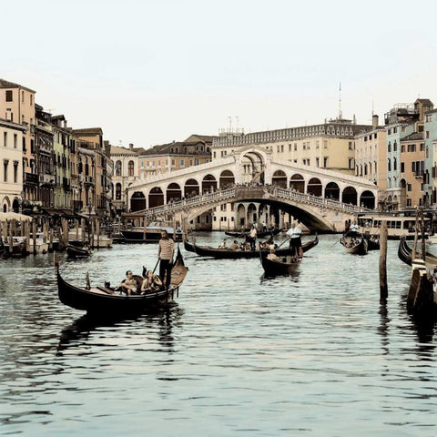 Ponte Rialto con Gondolas White Modern Wood Framed Art Print with Double Matting by Blaustein, Alan