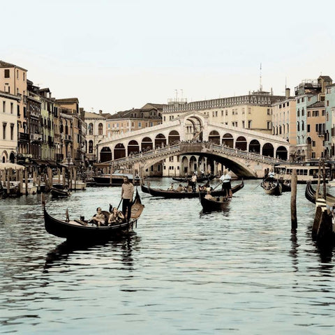 Ponte Rialto con Gondolas White Modern Wood Framed Art Print by Blaustein, Alan