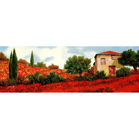 I Papaveri Sulle Colline Black Modern Wood Framed Art Print with Double Matting by Borelli, Guido