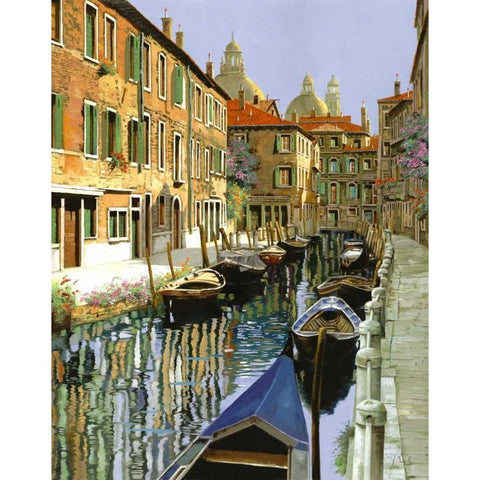 La Barche Sul Canale Black Modern Wood Framed Art Print with Double Matting by Borelli, Guido