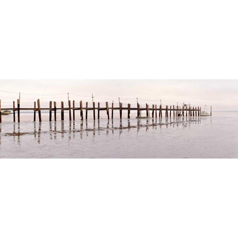 Vintage Pier at Fishing Village Black Modern Wood Framed Art Print with Double Matting by Blaustein, Alan