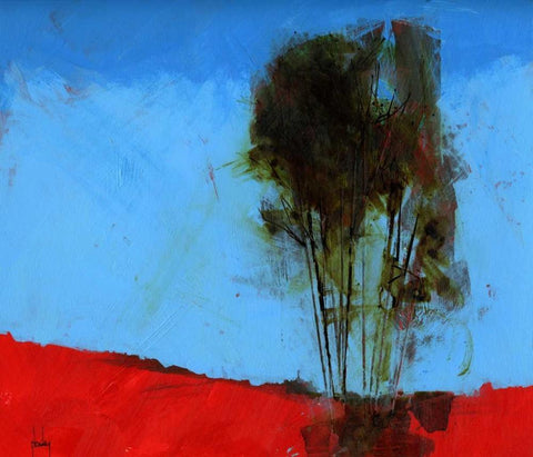 Cyan and Red Black Ornate Wood Framed Art Print with Double Matting by Bailey, Paul
