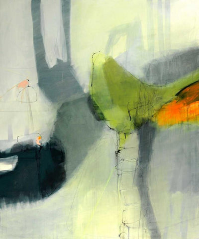 Green Bird White Modern Wood Framed Art Print with Double Matting by Brix, Sidsel