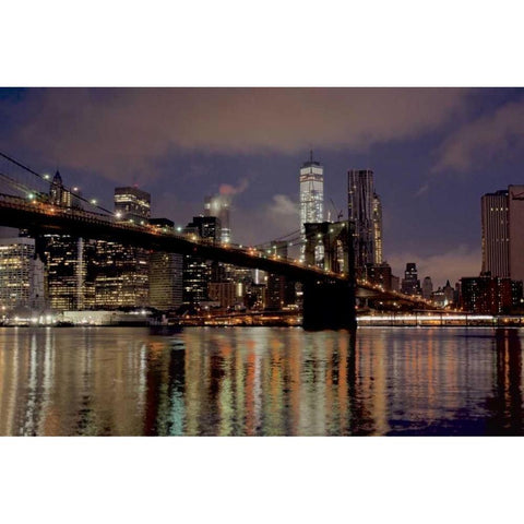 Brooklyn Bridge at Dawn Gold Ornate Wood Framed Art Print with Double Matting by Blaustein, Alan