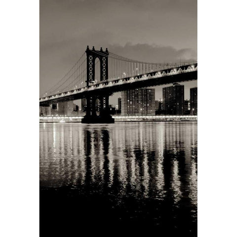 Manhattan Bridge at Night Black Modern Wood Framed Art Print with Double Matting by Blaustein, Alan