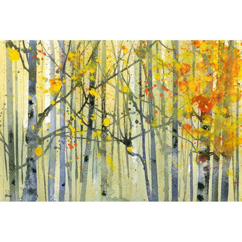 Autumn Birches Gold Ornate Wood Framed Art Print with Double Matting by Bailey, Paul