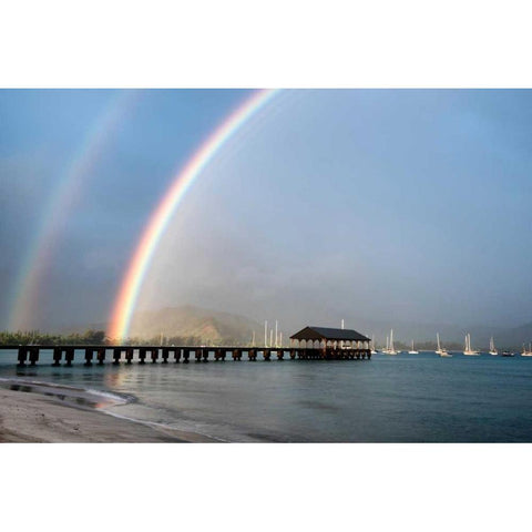 Rainbows at Hanalei Black Modern Wood Framed Art Print with Double Matting by Burt, Daniel