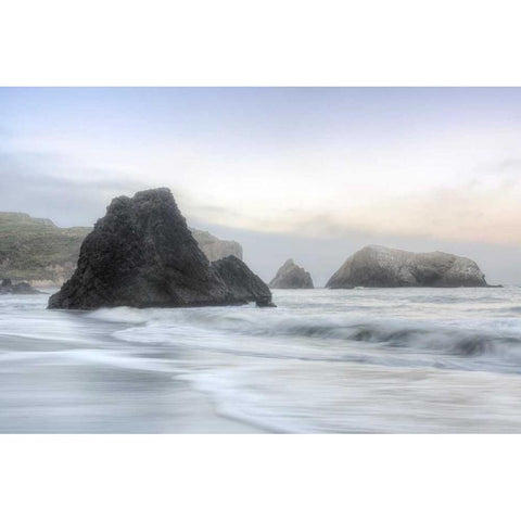 Crescent Beach Waves 1 Black Modern Wood Framed Art Print with Double Matting by Blaustein, Alan