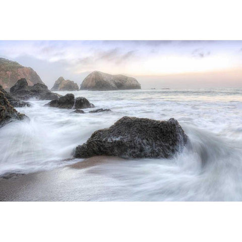 Crescent Beach Waves 2 White Modern Wood Framed Art Print by Blaustein, Alan