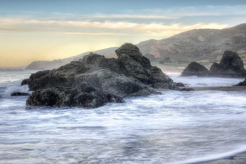 Crescent Beach Waves 4 Black Ornate Wood Framed Art Print with Double Matting by Blaustein, Alan