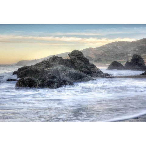 Crescent Beach Waves 4 Black Modern Wood Framed Art Print with Double Matting by Blaustein, Alan