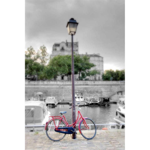 Bicycle St Martin Canal #1 Gold Ornate Wood Framed Art Print with Double Matting by Blaustein, Alan