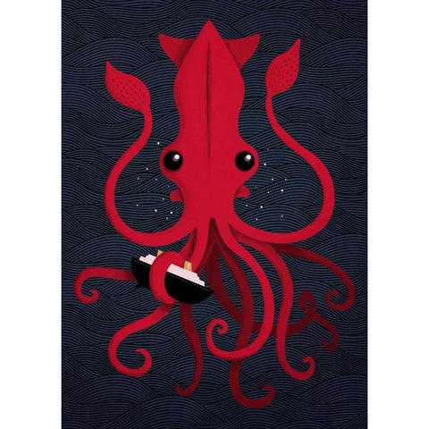 Kraken Attaken White Modern Wood Framed Art Print by Buxton, Michael