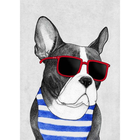 Frenchie Summer Style White Modern Wood Framed Art Print by Barruf