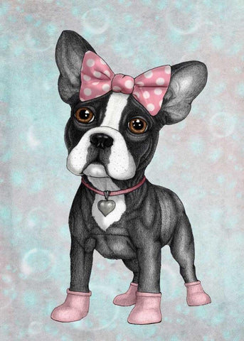 Sweet Frenchie Black Ornate Wood Framed Art Print with Double Matting by Barruf