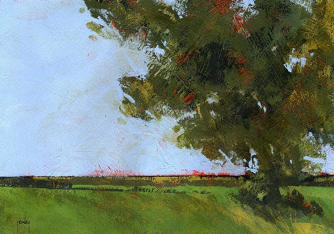 Autumn Oak and Empty Fields Black Ornate Wood Framed Art Print with Double Matting by Bailey, Paul