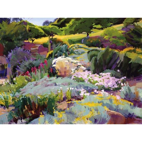 Hillside Garden White Modern Wood Framed Art Print by Burtt, Marcia