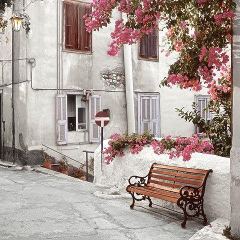 Mediterranean Bench Black Modern Wood Framed Art Print by Blaustein, Alan