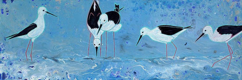 Long Legged Waders Black Ornate Wood Framed Art Print with Double Matting by Bond, Angela