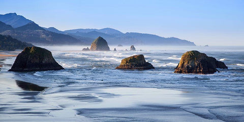 Cannon Beach Black Ornate Wood Framed Art Print with Double Matting by Broom, Michael