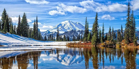 Mt. Rainier Vista White Modern Wood Framed Art Print with Double Matting by Broom, Michael